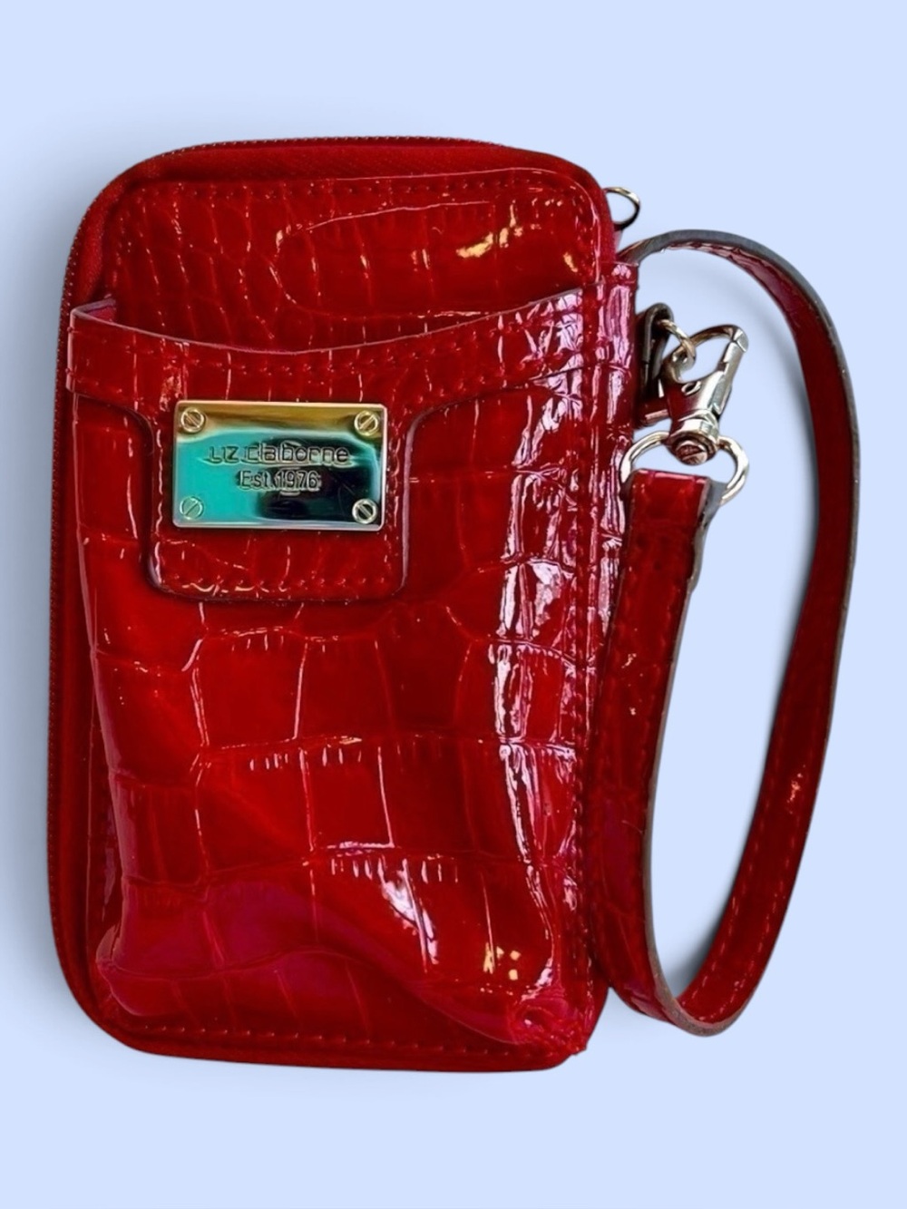 Liz Claiborne Red Patent Croc Embossed Wristlet Mini-Wallet Est. 1976